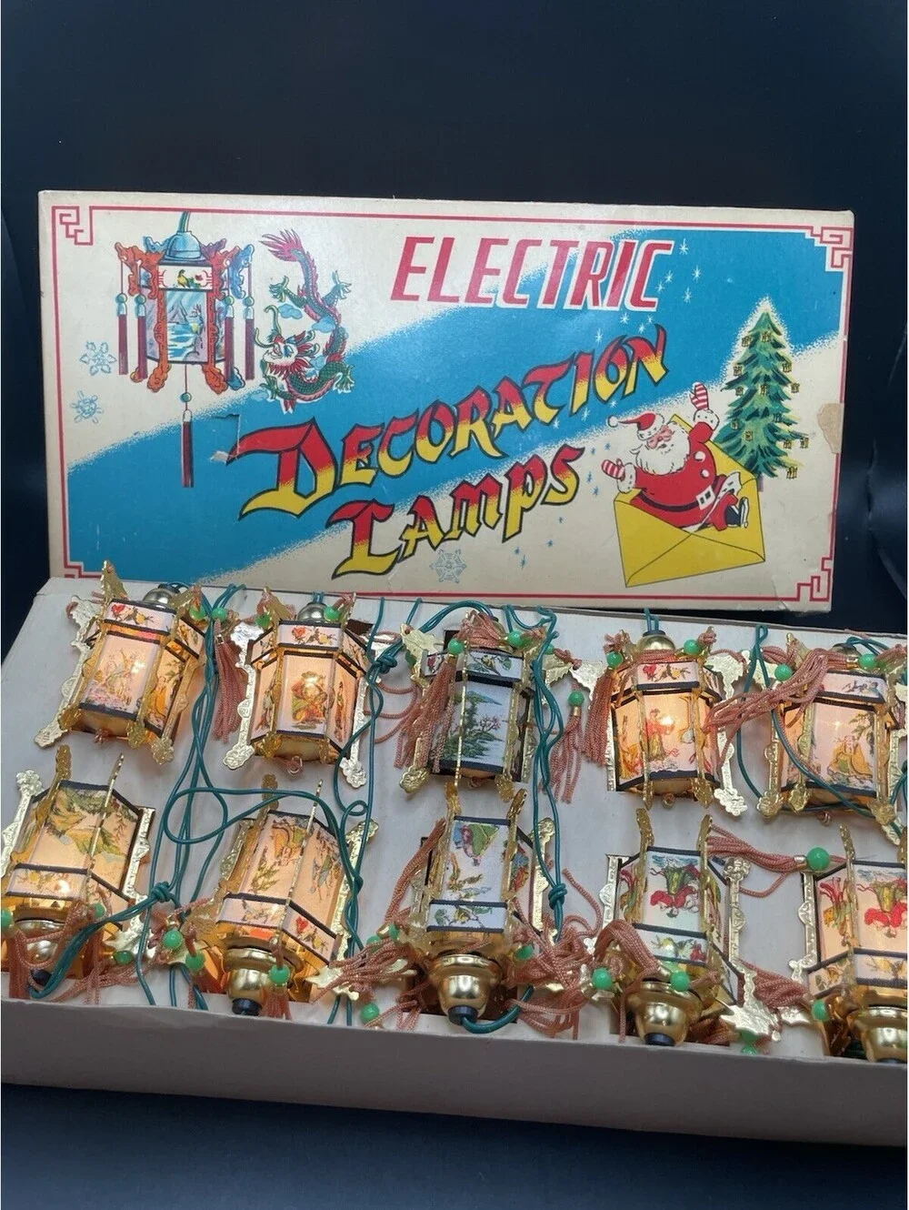 Rare Electric Decoration Chinese  Palace Lantern String Lights In Original Box